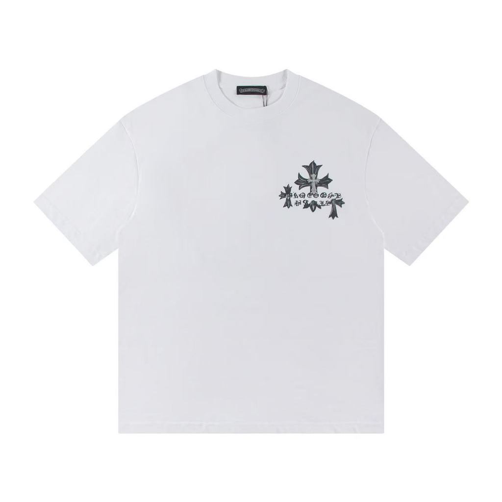 CHROME HEARTS รุ่นเคาน์เตอร์เสื้อยืดแขนสั้นสไตล์คู่โลโก้พิมพ์สไตล์กีฬารอบคอ Slim-fit Raglan แขนสั้นล