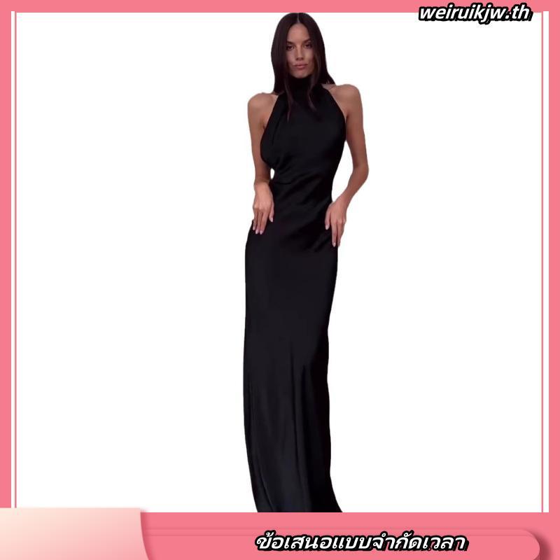 PTD466 Stella Maxi Satin Dressเดรสคล้องคอผ้าซาติน PROMTHONG (มีซับ)