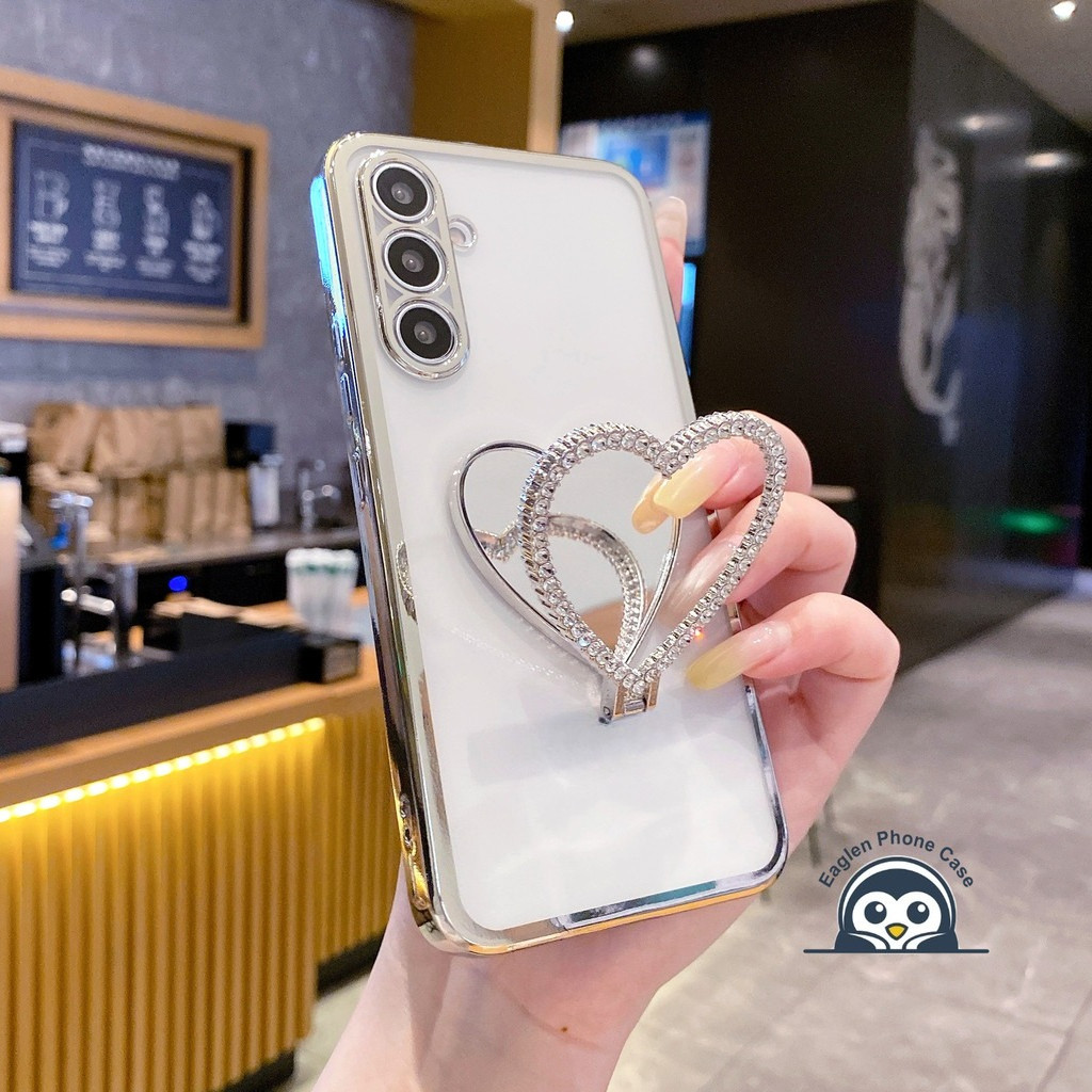 น่ารักหัวใจกระจกยืนเคสโทรศัพท์สําหรับRealme C25S C25Y C21Y C20A C17 C15 C12 C11 C3i Q5 Q5X Q5i Q3 Q3