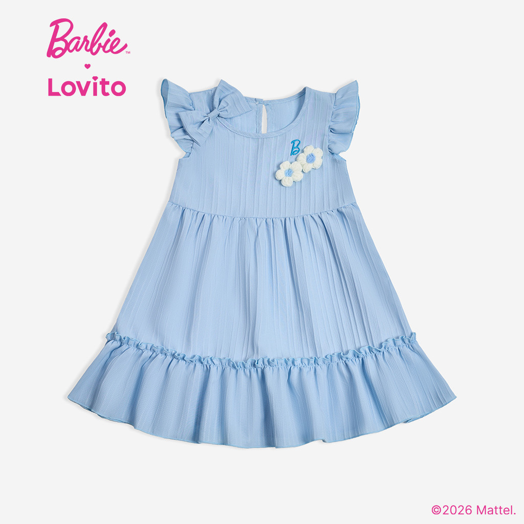 Barbie × Lovito Kids فستان بنات أزرق بكشكش — صورة 4