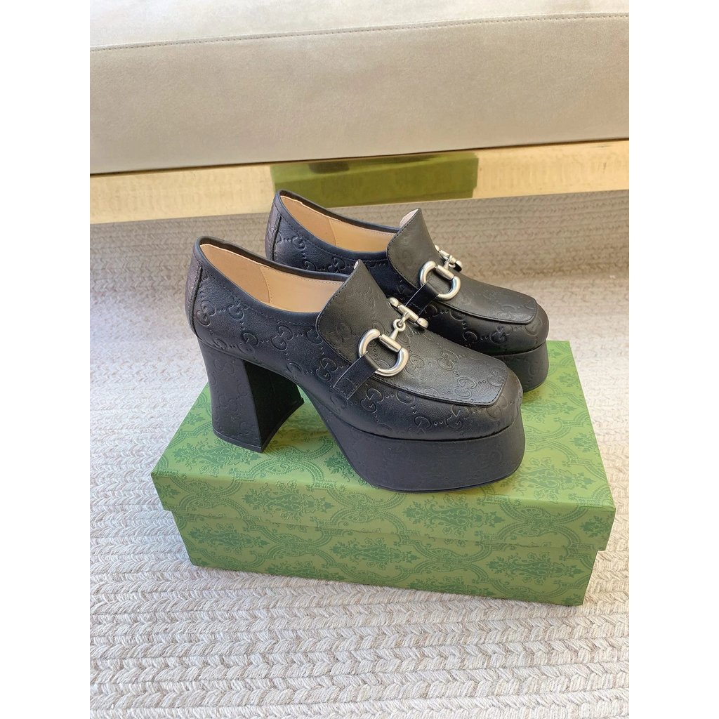 Gucci-9cm Heel 4cm Water Platform Classic Horsebit Waterproof Platform Super High Heels