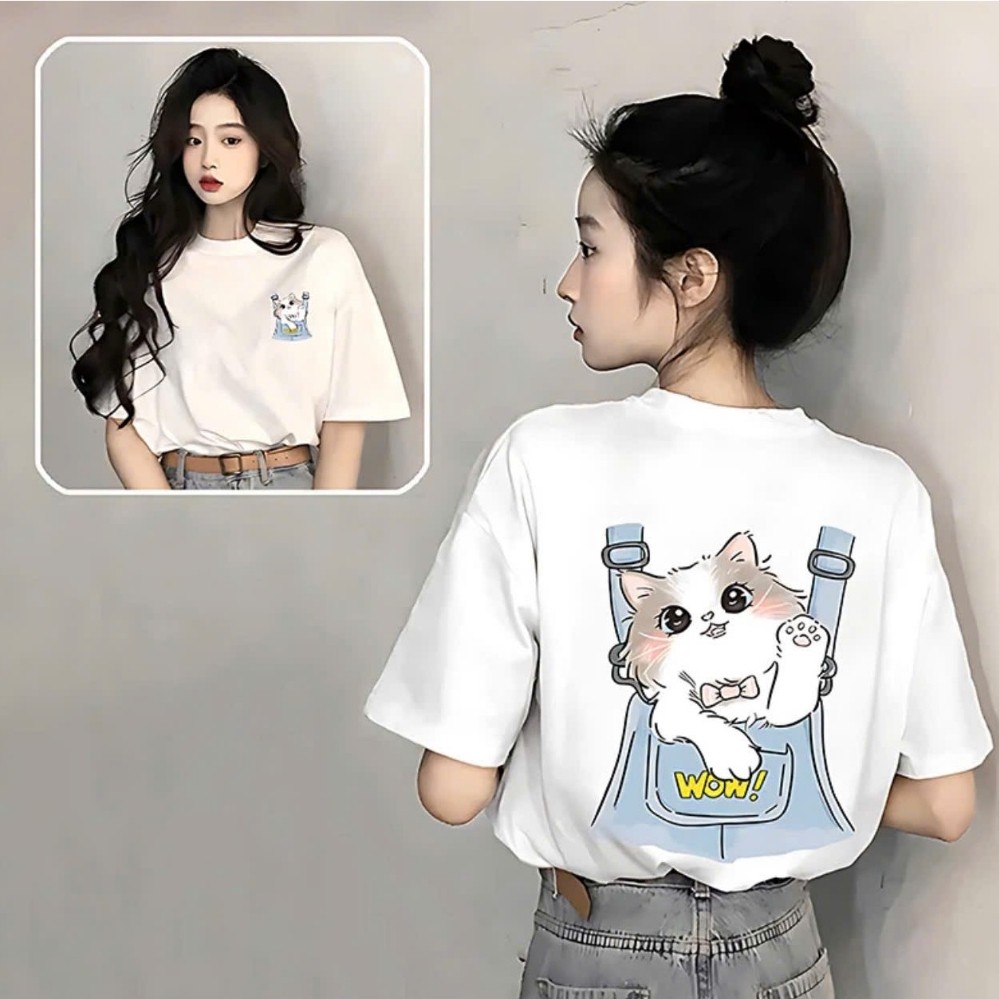 เสื้อยืด Unisex สําหรับผู้ชายและผู้หญิงพิมพ์ลาย CAT BAG ผ้าคอตตอน 100% - BOONE - BNE00174