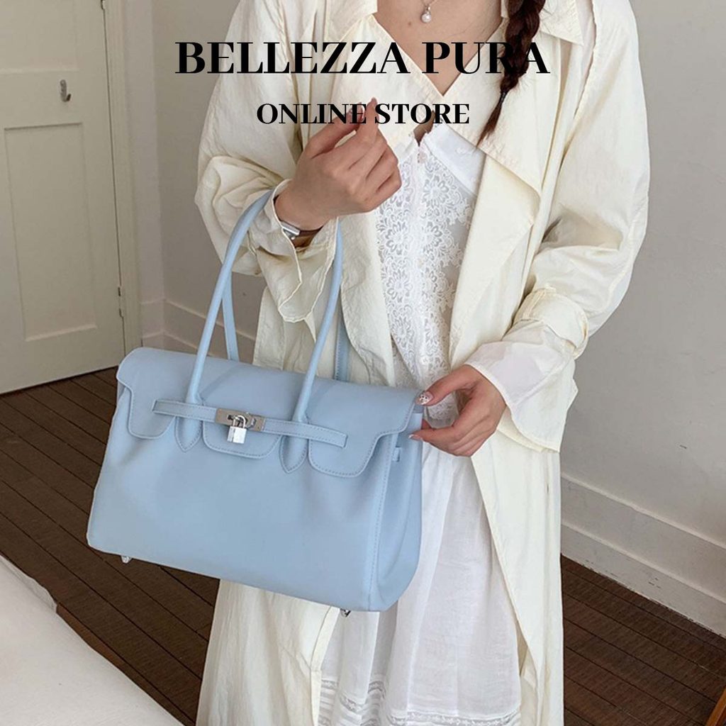 Bellezza Pura กระเป๋าถือสไตล์มินิมอลสีทึบ Tote ความจุขนาดใหญ่กระเป๋าหนังผู้หญิง