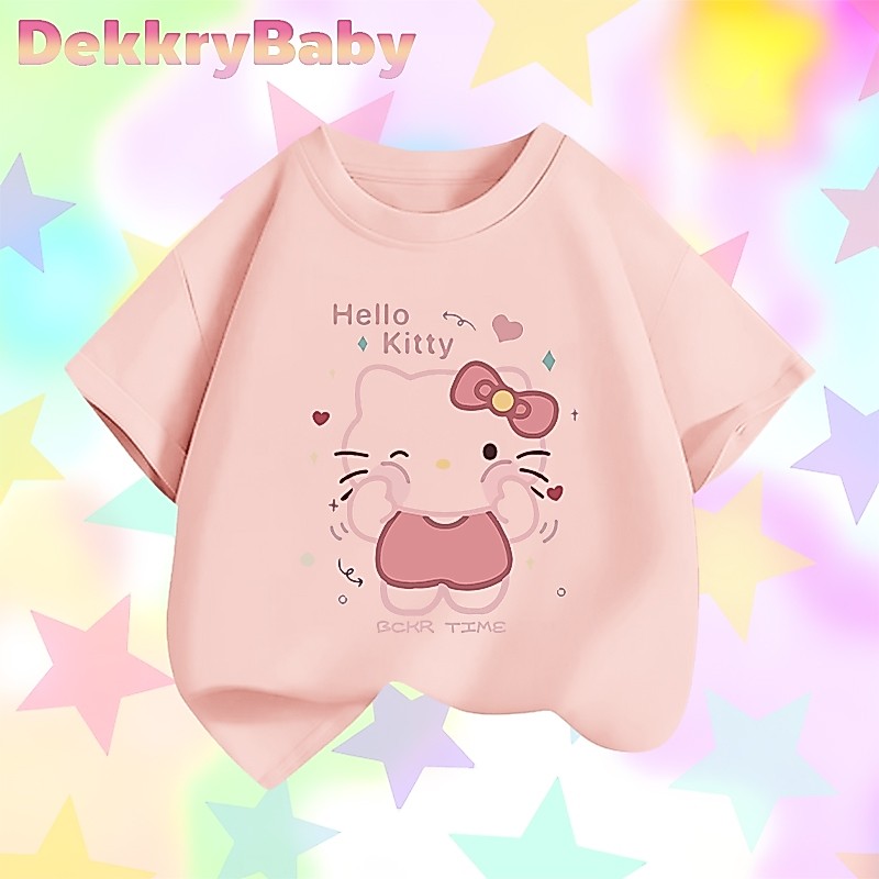 【จัดส่งตลอด 24 ชั่วโมง】Dekkry Baby หน้าร้อน เสื้อผ้าเด็ก ลายแมวน่ารัก เด็กผู้หญิง แฟชั่น เสื่อยืด แขนสั้น เสื้อ ใส่ง่าย ใส่สบาย YG732