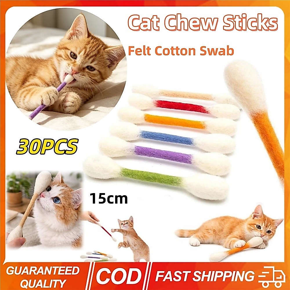 30PCS Cat Chew Sticks Creative Felt Cotton Swab แห้ง Catnip 15 ซม.Cat Chew ของเล่นทําความสะอาดฟันเครื่องมือทนทาน Cat การฝึกอบรมตลก Interactive ของเล่น