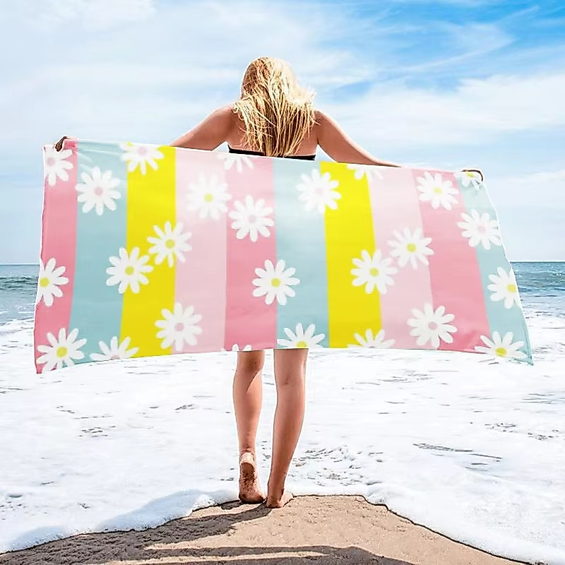 DIZETION Absorbent and Quick-drying Beach Towel Microfiber Yoga Swimming Beach Towel Printed Seaside