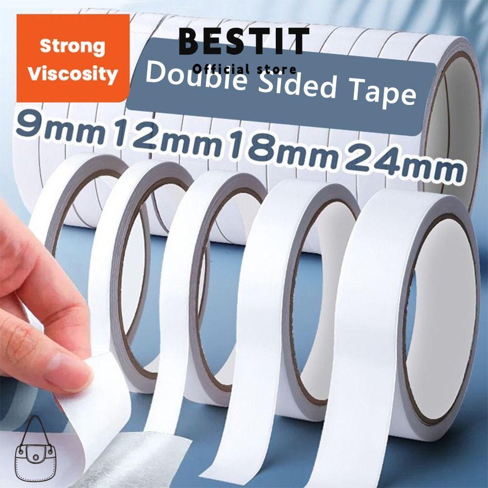 BESTIT เทปสองหน้า, สติ๊กเกอร์เทปแข็งแรงบางเฉียบสีขาว, กระดาษเหนียวความหนืดที่แข็งแกร่งเรียบง่ายโรงเรียน/บ้าน/สํานักงาน