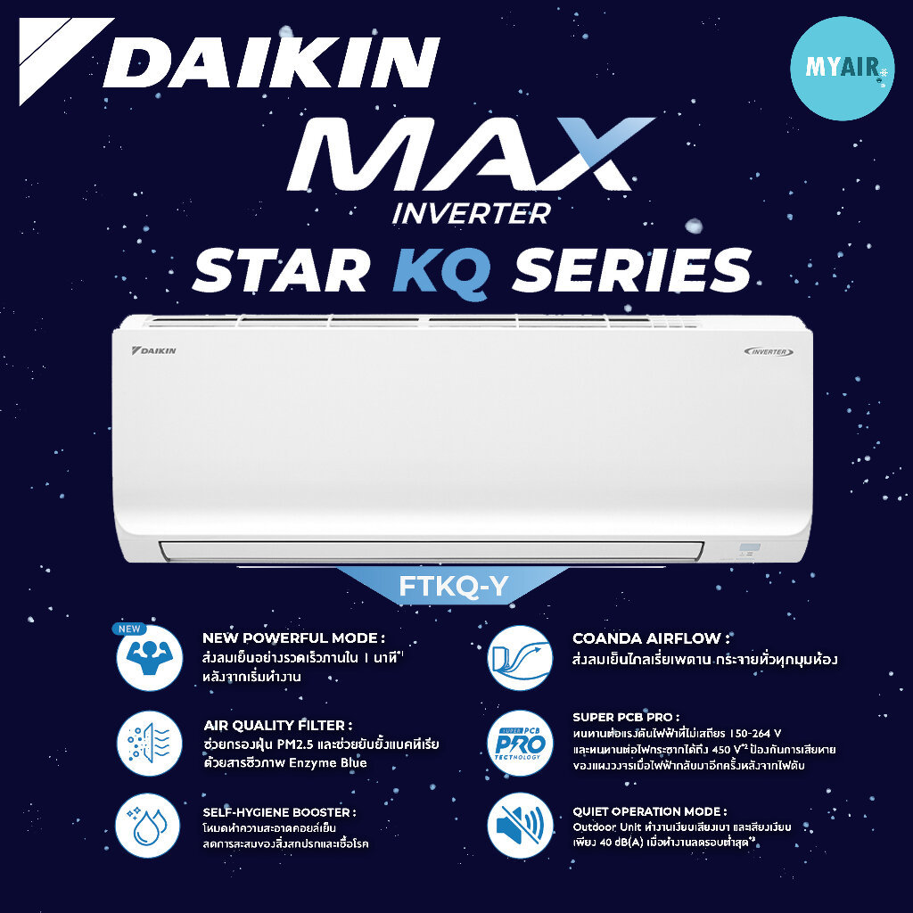 แอร์ Daikin รุ่น MAX INVERTER STAR KQ SERIES 9000,12000,18000,24000 BTU ระบบอินเวอร์เตอร์ ไดกิ้น ftk