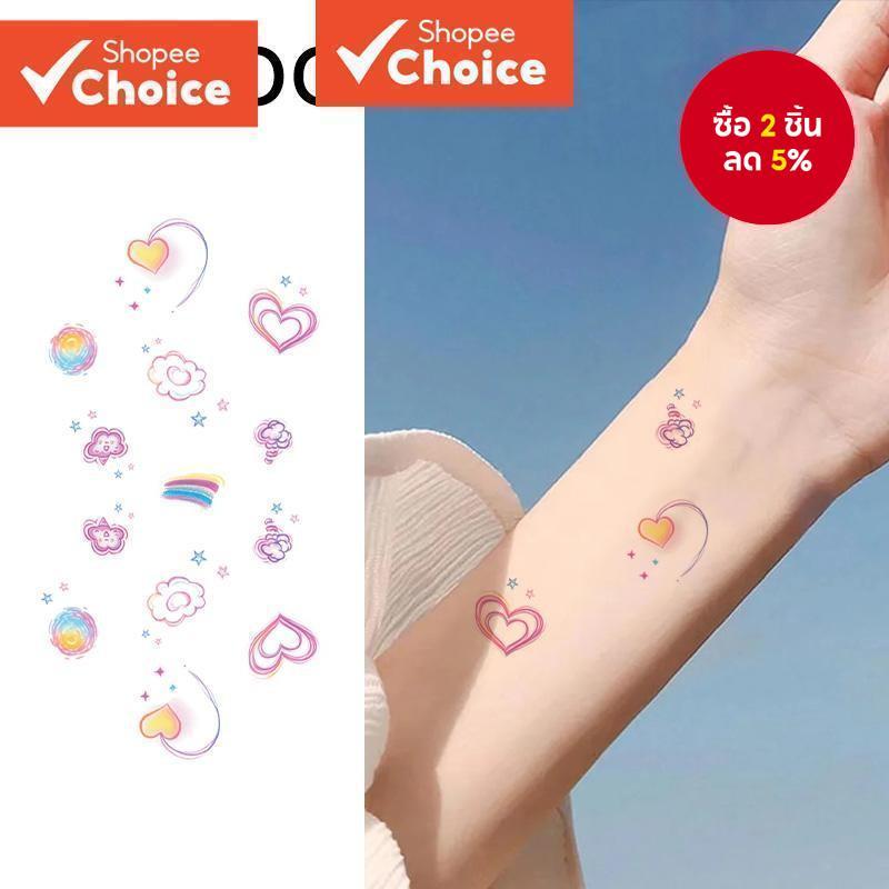 สติ๊กเกอร์สักกันน้ําหัวใจสีสันสดใส - กึ่งถาวรไม่สะท้อนแสงแขนสมจริงไหล่ศิลปะร่างกาย