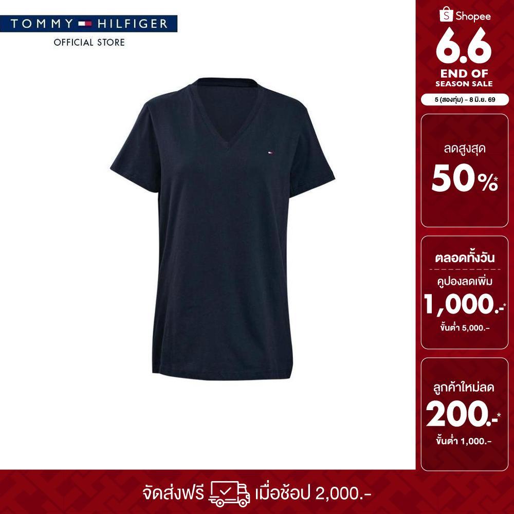 [ลดเพิ่ม 25% โค้ด T3JUNM3R3Y26] Tommy Hilfiger เสื้อยืด ผู้หญิง รุ่น XW0XW02107 BEH - สีดำ