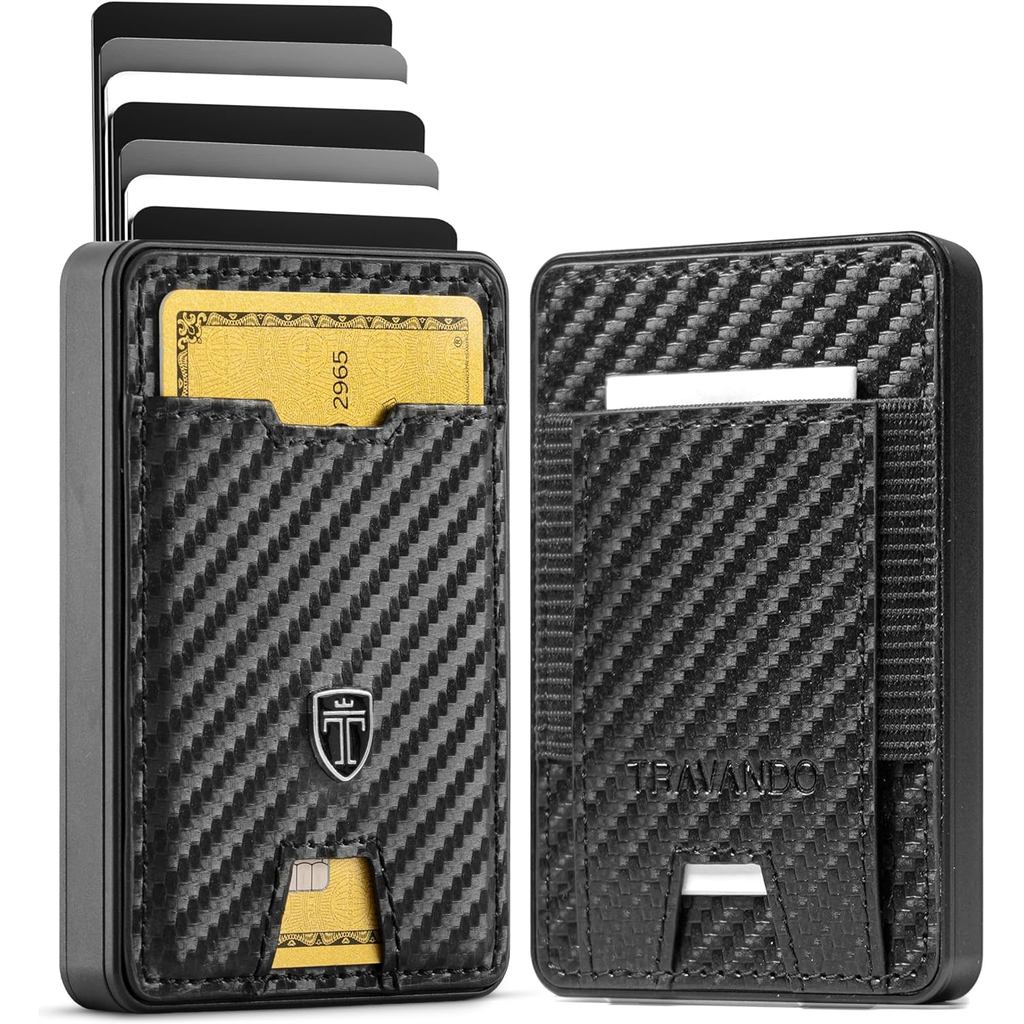 TRAVANDO Swype Slim Wallet for Men Metal RFID Blocking Mens Wallet Card Case (คาร์บอน) O2GH