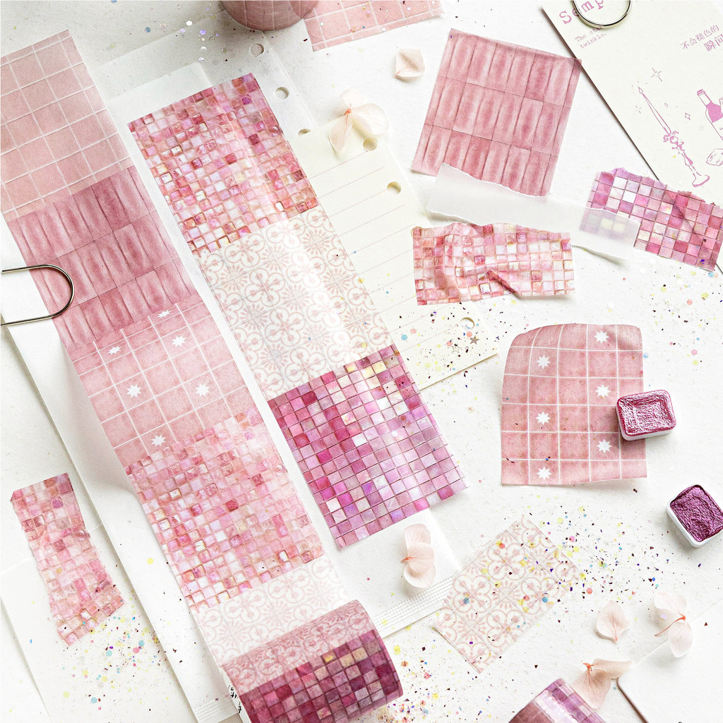 พร้อมสต็อก 5 ซม.* 2 เมตรสีเดิมอิฐ Lattice Washi เทป All-Match รูปแบบพื้นฐานโน้ตบุ๊คหมายเหตุสติกเกอร์ตกแต่งฐานโน้ตบุ๊คภาพตัดปะสติกเกอร์