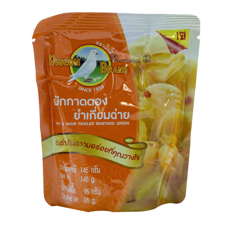 นกพิราบผักกาดดองยำเกี่ยมฉ่ายซอง 145กรัม Pigeon Hot&Sour Pickled 145G [หมายเลขบาร์โค้ด 8850035081626 ]