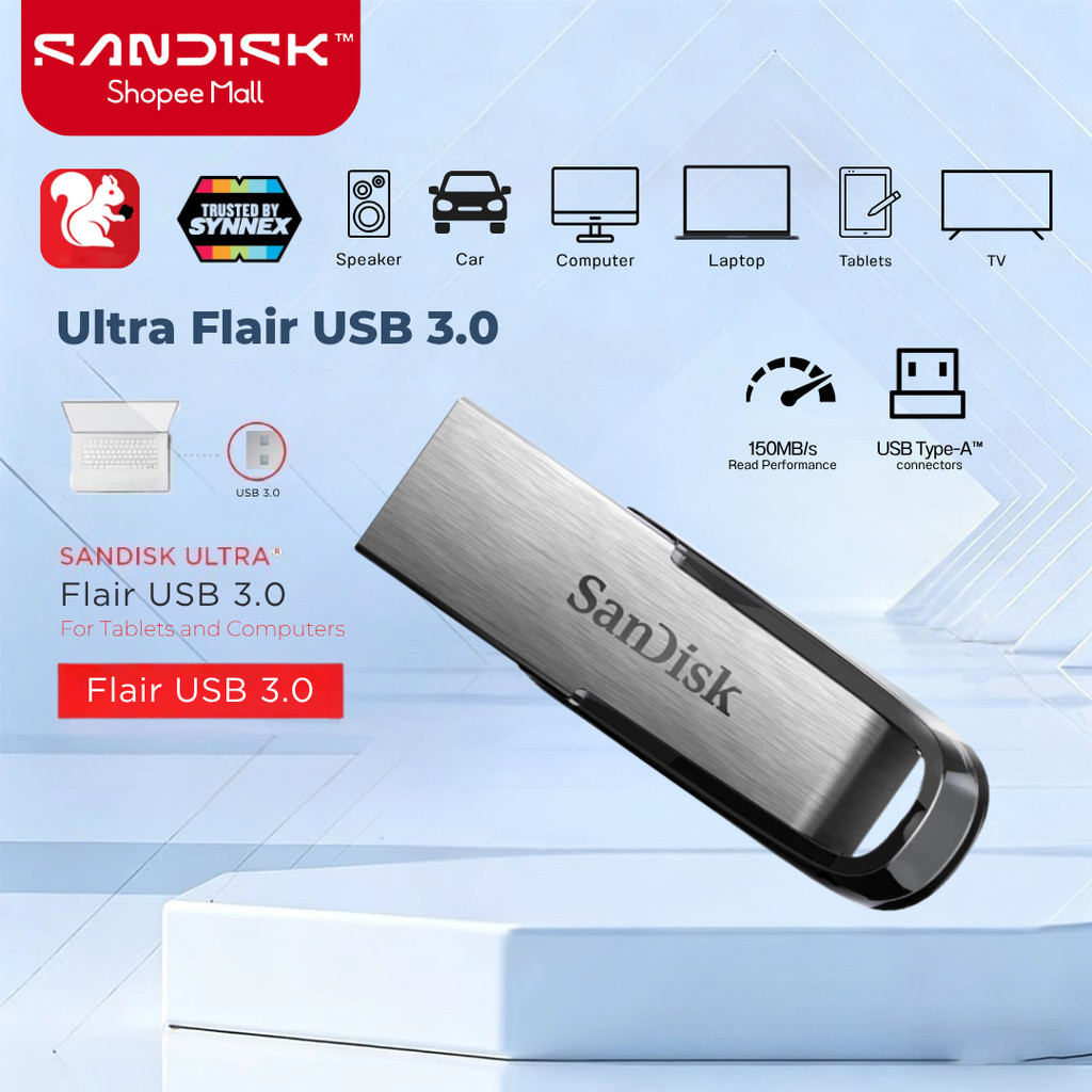 SANDISK Flash Drive USB 3.0 Ultra Flair 32GB/64GB/128GB/256GB/512GB/1TB (150MB/s) SDCZ73 ของแท้