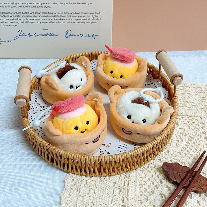 น่ารัก Steamer Bun ตุ๊กตาพวงกุญแจจําลอง Siu Mai ตุ๊กตาของเล่นกระเป๋า Charm Creative อาหารตุ๊กตาจี้