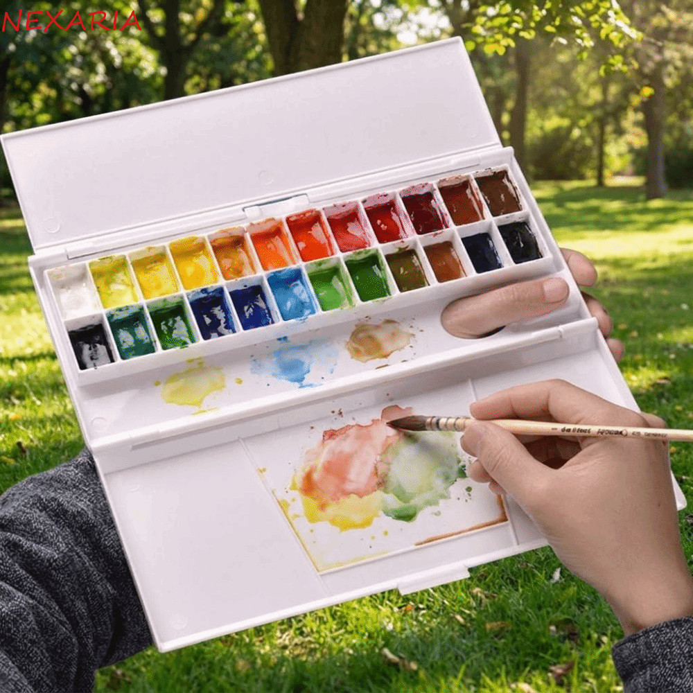 ถัดไป‌ สีน้ํา เม็ดสี กล่อง,24กริดพับเดินทางจิตรกรรม จานสี,แบบพกพาเปิดง่ายมืออาชีพง่ายต่อการล้างสีเม็ดสีถาดศิลปิน