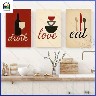 ชุดภาพวาดห้องครัว 3 ชิ้น Eat Drink Love Bless The Food พร้อมกรอบ ของตกแต่งห้องทานข้าว สไตล์วินเทจ