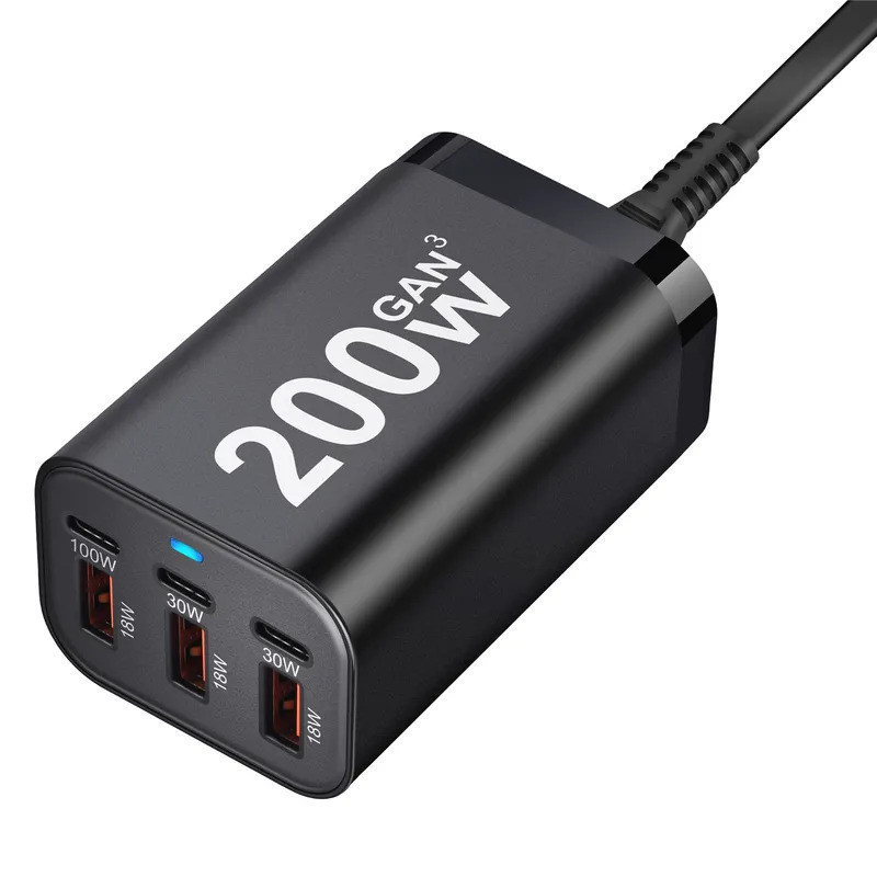 3/6พอร์ต GaN Charger 100W/200W Fast Charging USB C Multi Port Charger Station Power Adapter Wall Cha