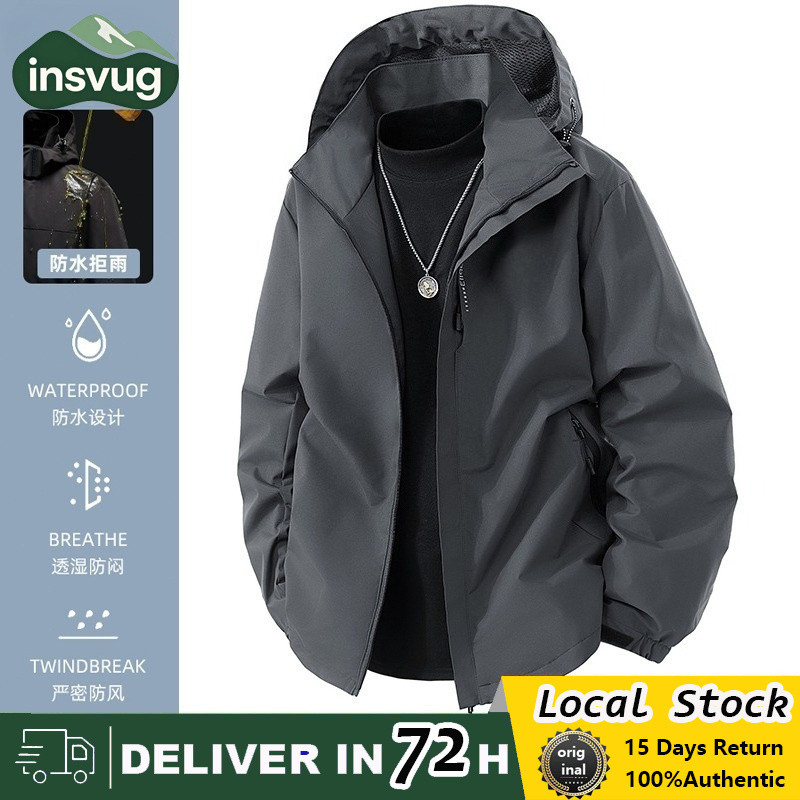 INSVUG เสื้อแจ็คเก็ตกันน้ํากลางแจ้งสําหรับผู้ชาย Camping Windbreaker เดินป่า Windproof Unisex Jacket