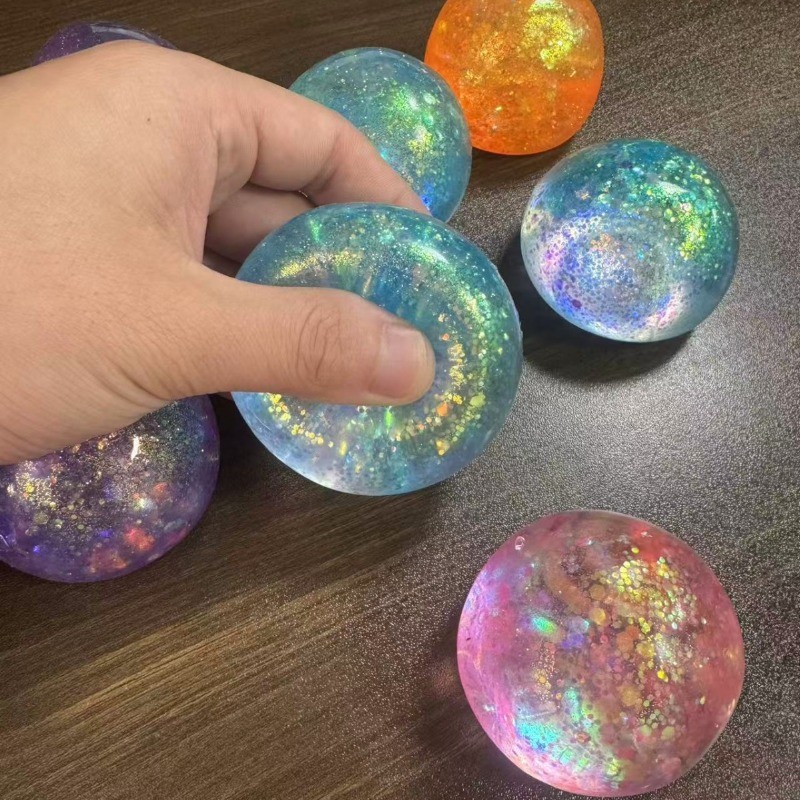 Glitter Clear Squishy Stress Ball โปร่งใส Sparkle บีบความเครียดบรรเทา Fidget ของเล่นสําหรับเด็กผู้ใหญ่