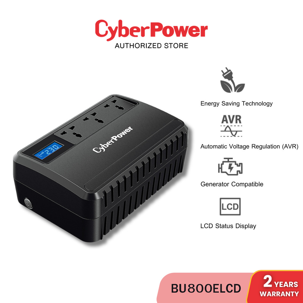 CyberPower UPS BU Series LCD เครื่องสำรองไฟ | BU800ELCD (480W/800VA) |   เหมาะสำหรับการใช้งานภายในบ้