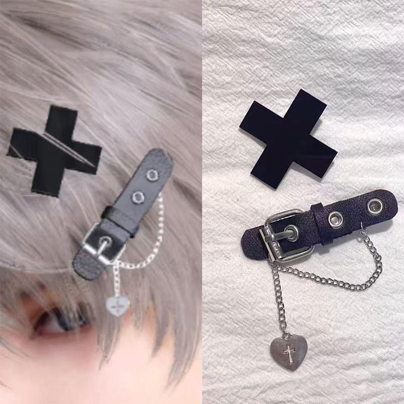 Newwellknownbliss อะนิเมะ Cyberpunk Hairpin สําหรับผู้หญิงผู้ชายคอสเพลย์ Hairpin Cross กิ๊บติดผม Goth Headwear Carnival Party อุปกรณ์เสริมผมของขวัญ CCD