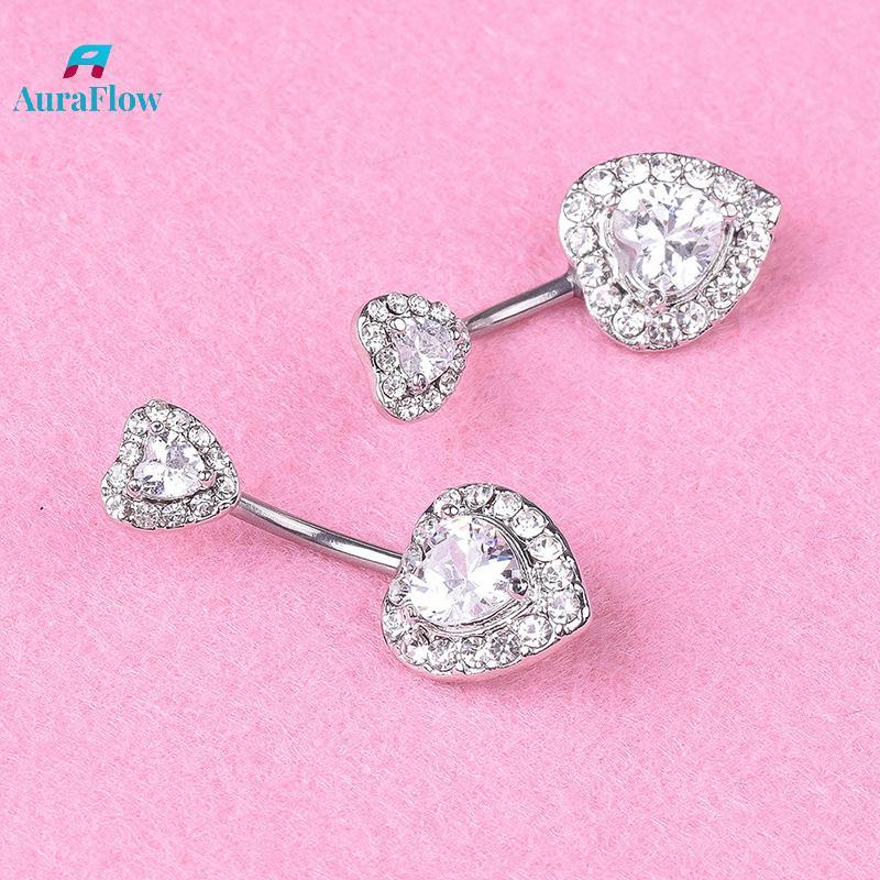 AuraFlow คริสตัลหัวใจ Navel Belly ปุ่มแหวน Barbell สะดือแหวนเจาะเครื่องประดับใหม่