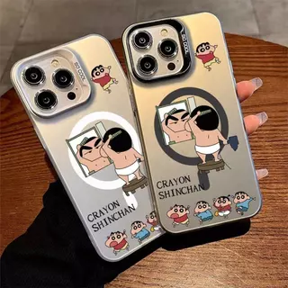 เคสโทรศัพท์แม่เหล็ก ลายเครยอนชินจัง ใช้ได้กับ iPhone 16/15 Plus/14 Pro Max/12/13 Pro/11 กันกระแทกและกันรอยขีดข่วน