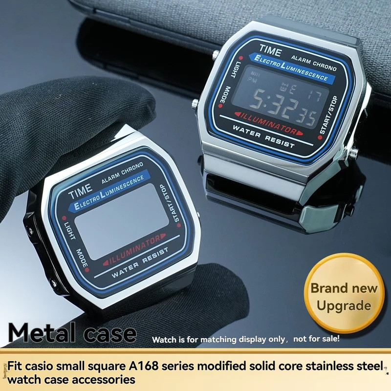 A168 A158/159 โลหะกรณี mod ชุดสําหรับ Casio นาฬิกาอิเล็กทรอนิกส์ A158W A159W F-91W A168WA-1W สแตนเลส