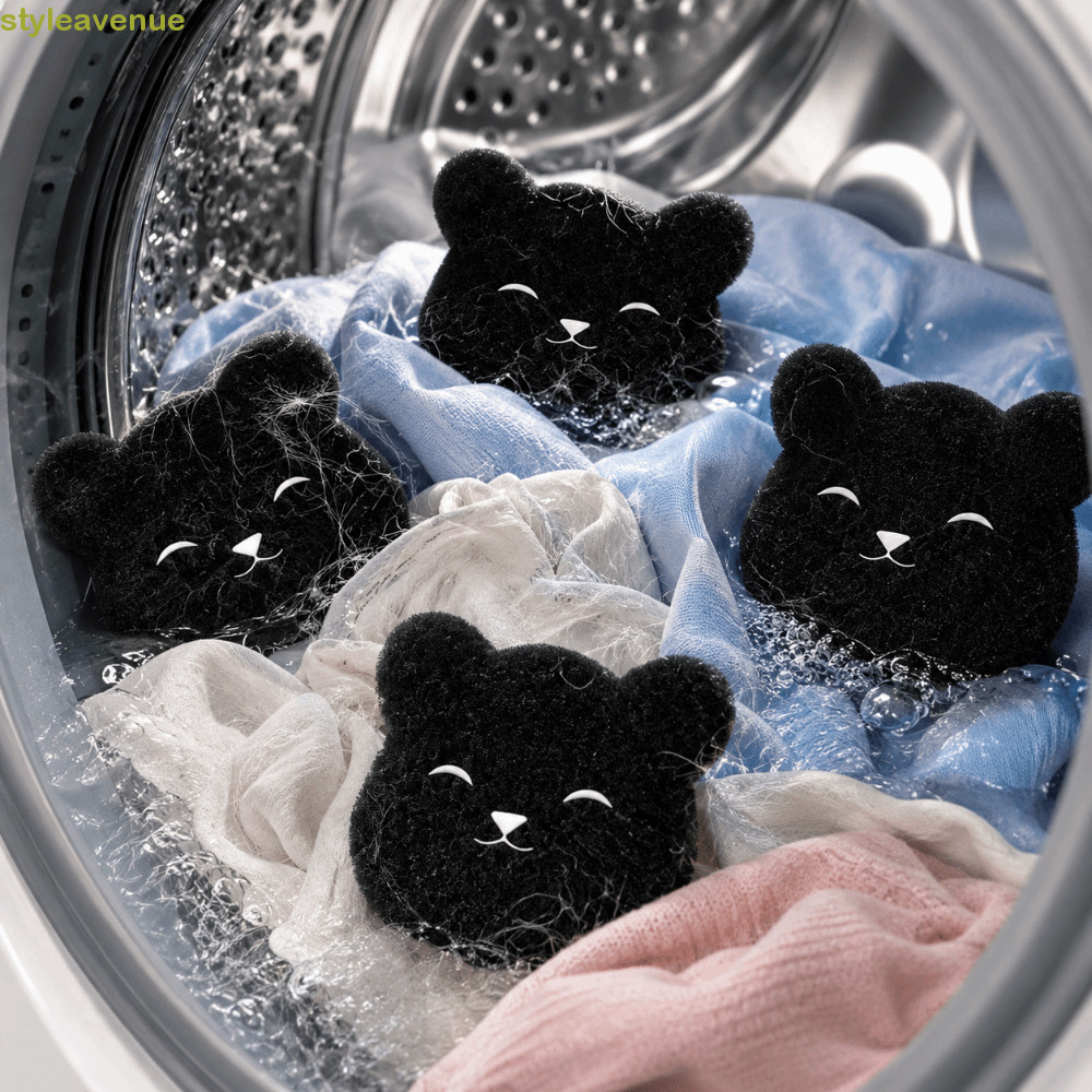 STYLEAVENUE 4 ชิ้น Pet Hair Remover, Bear Shape Reusable Laundry Ball, Fur Remover สีดําในครัวเรือนเ