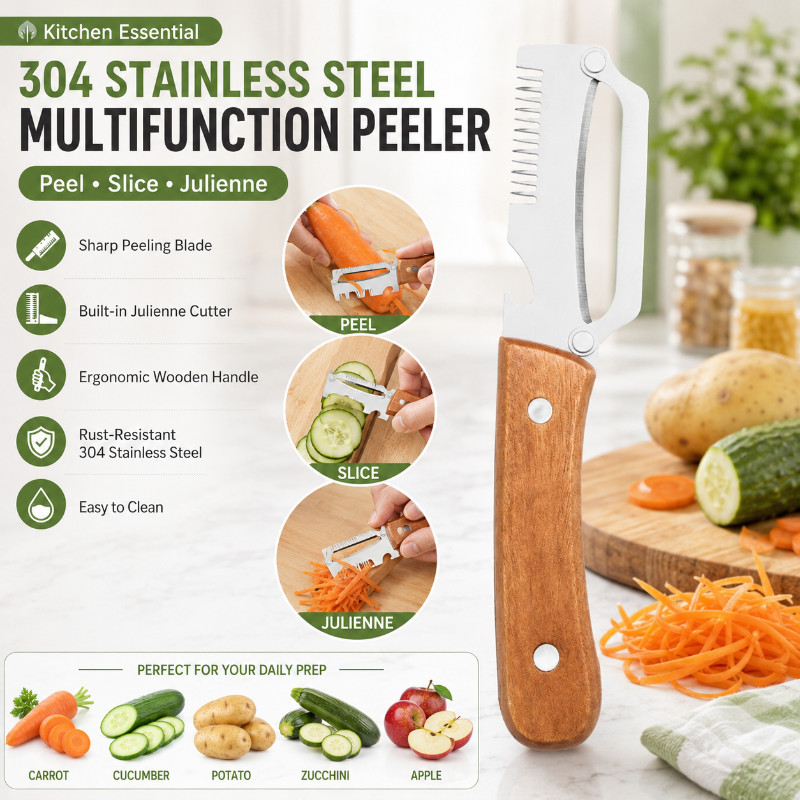 304 สแตนเลส 3-in-1 Multi-Peeler พร้อม Julinne Slicer - เครื่องมือห้องครัวมืออาชีพสําหรับผักและผลไม้, Ergonomic & Easy-Clean Design