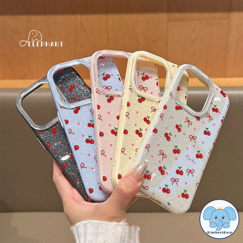 เคสIMDผงวางสีชั้นคู่ ลายเชอร์รีโบว์ น่ารัก สไตล์ฮิต เคสไอโฟน 17 16 air 11 13 15 14 12 Pro Max 8 7 14 15 Plus XR X XS SE