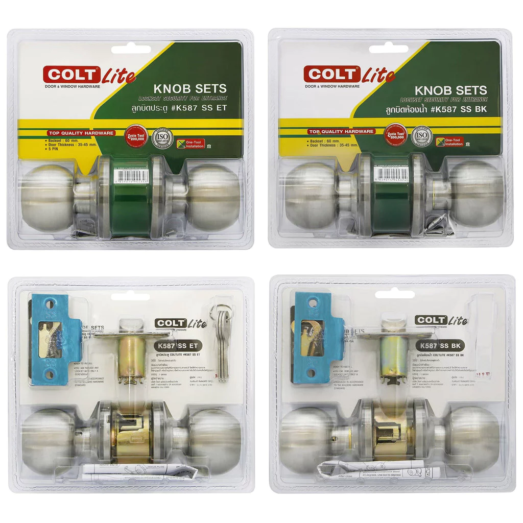 ลูกบิดประตู COLT ห้องทั่วไป K587 SS ET / ห้องน้ำ K587 SS BK bonus