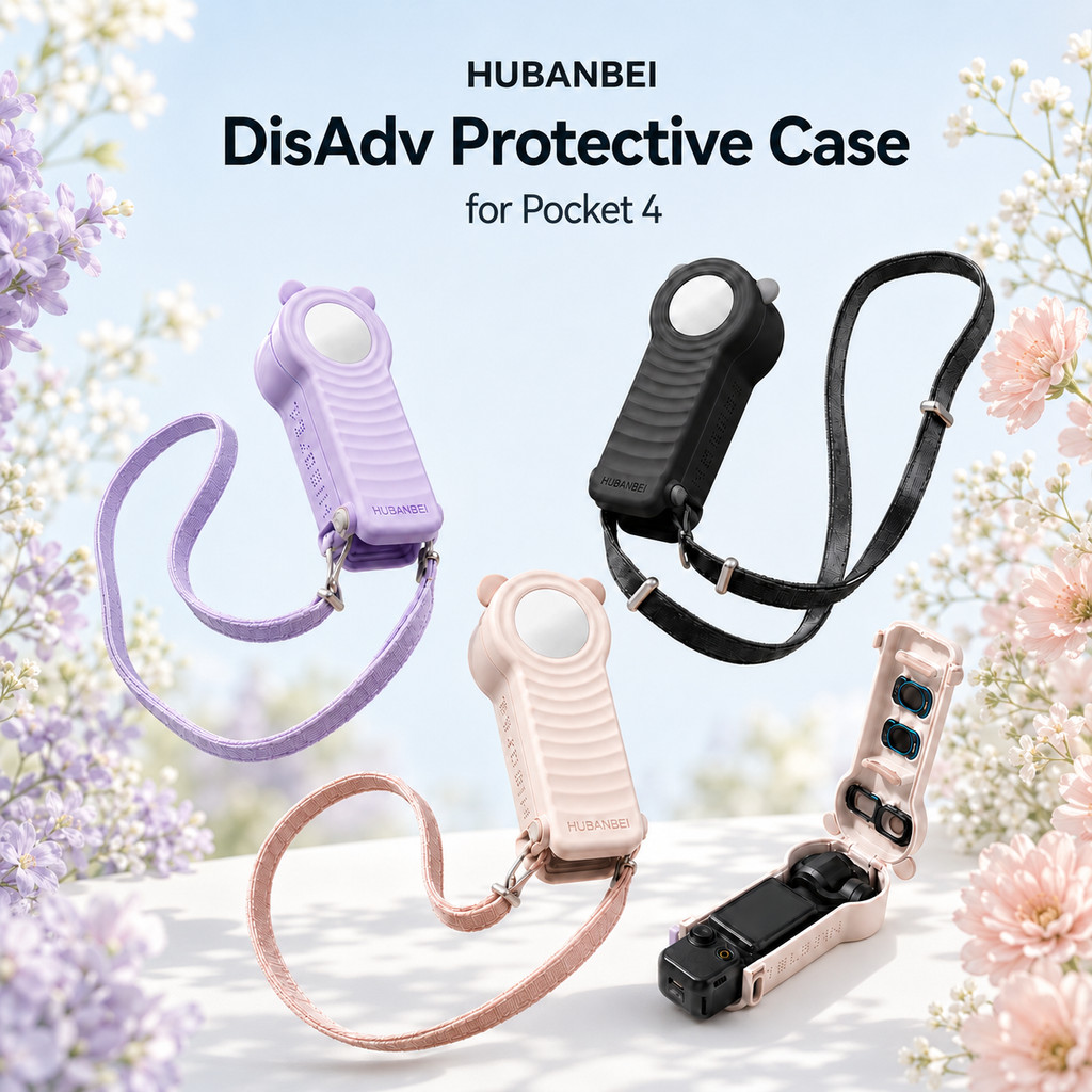 เคสแข็งป้องกันสำหรับ DJI Osmo Pocket 4/3 และ Xtra Muse พร้อมช่องเก็บฟิลเตอร์แม่เหล็ก 4 ช่อง สำหรับเลนส์มุมกว้าง สายคล้องถอดได้ สีขาว