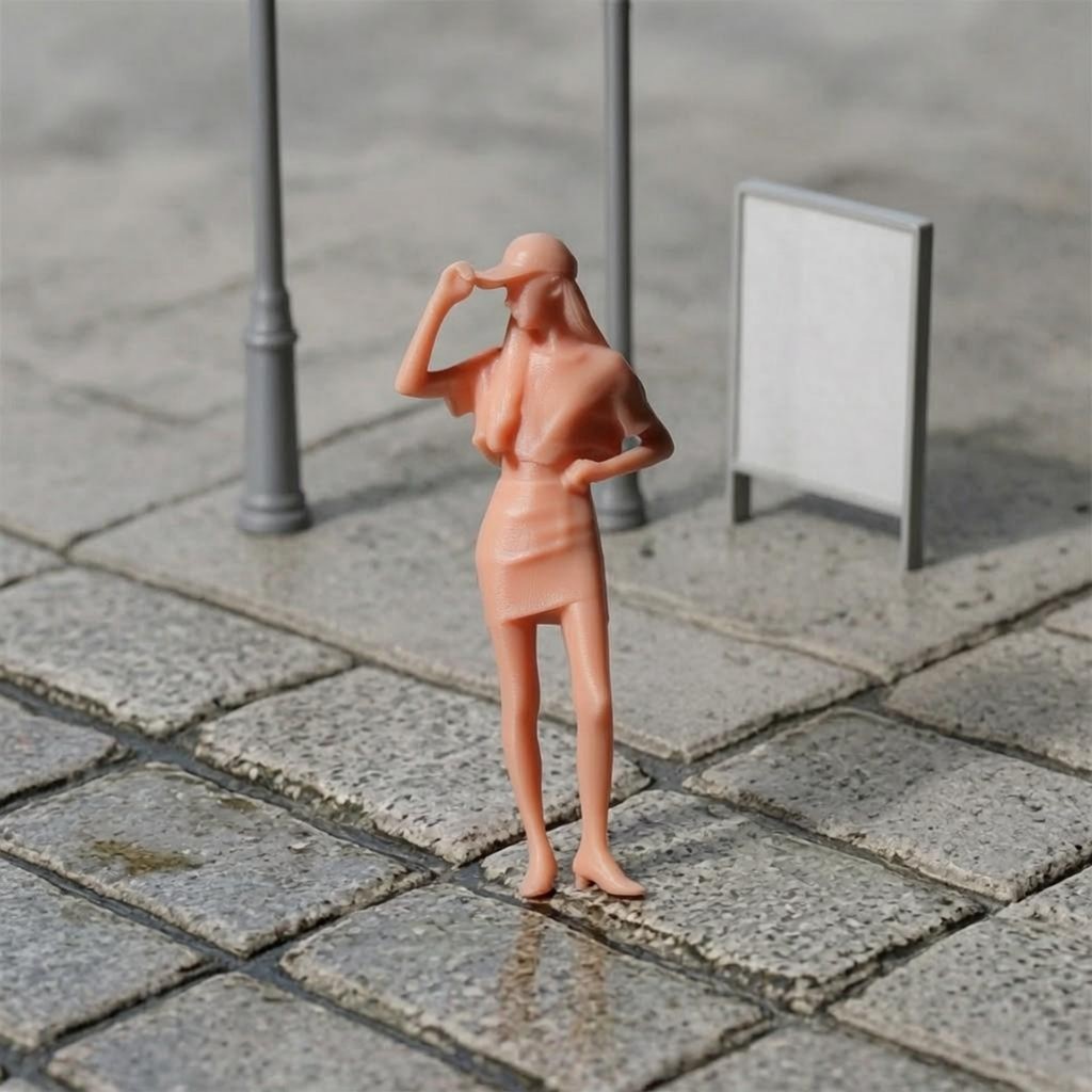 1/64 Scale Miniature Girl ตุ๊กตาหมวก Posed สาวรูปผมยาว