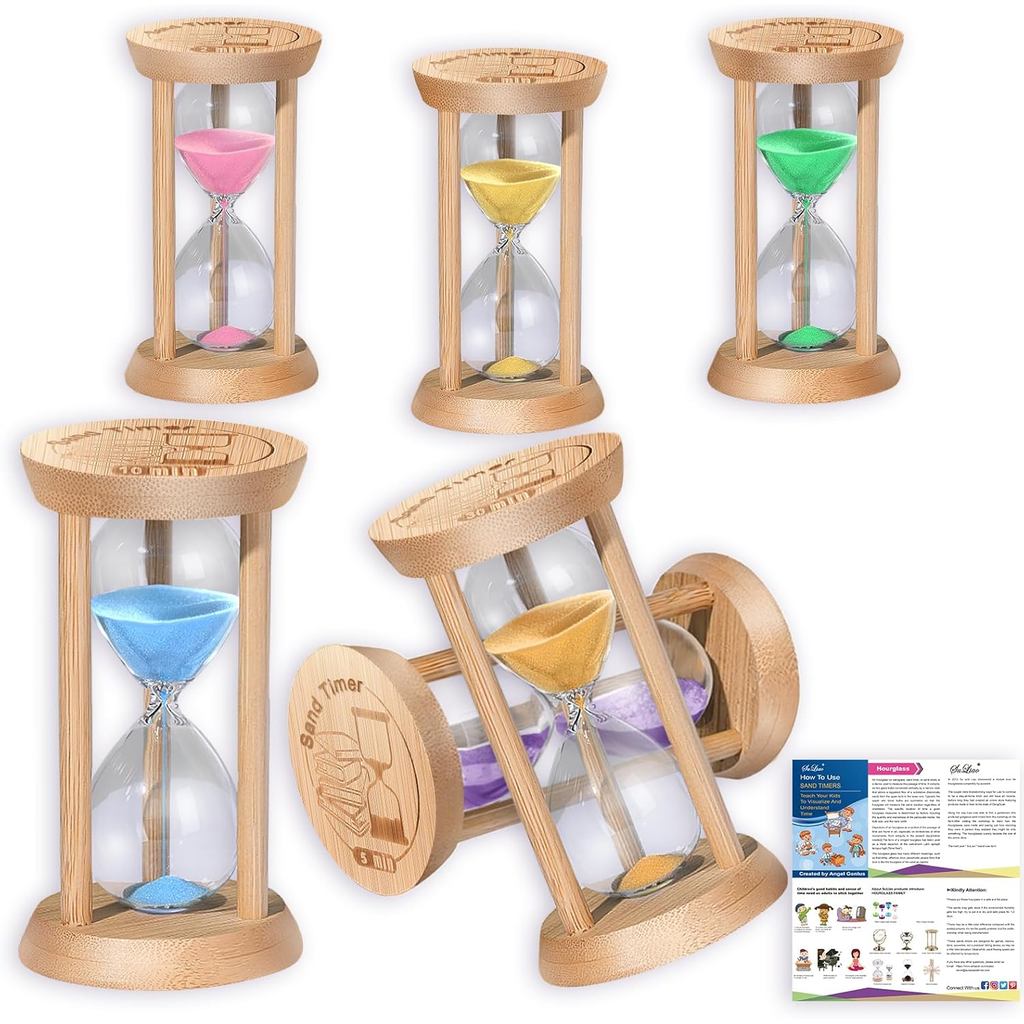 SuLiaoSandTimer,ColorfulSandglassTimer,WoodSanClock30Sec/1min/2min/3min/5min/10minforBrushingเด็ก,Co