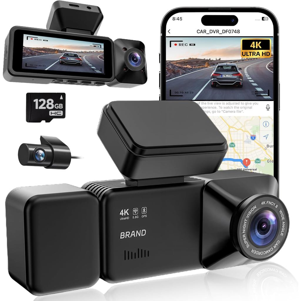 4K 3 ช่อง Dash Cam ด้านหน้าและด้านหลังพร้อม Cabin, กล้อง Dash 4K + 1080P + 1080P สําหรับรถยนต์, ฟรีก