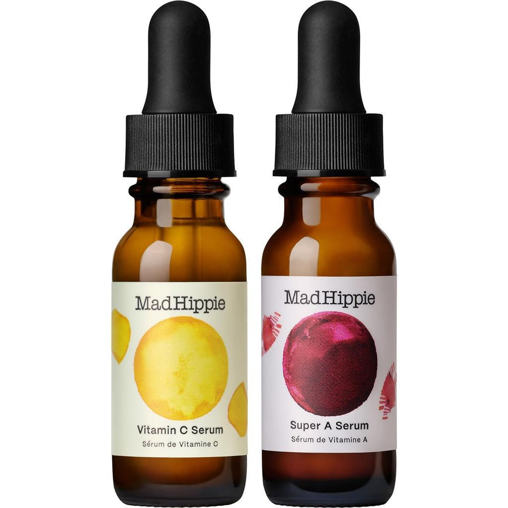 ใหม่ Mad Hippie Travel Face Serum Set – Skin-Brightening Vitamin C + Firming Super A Retinol, Day & 