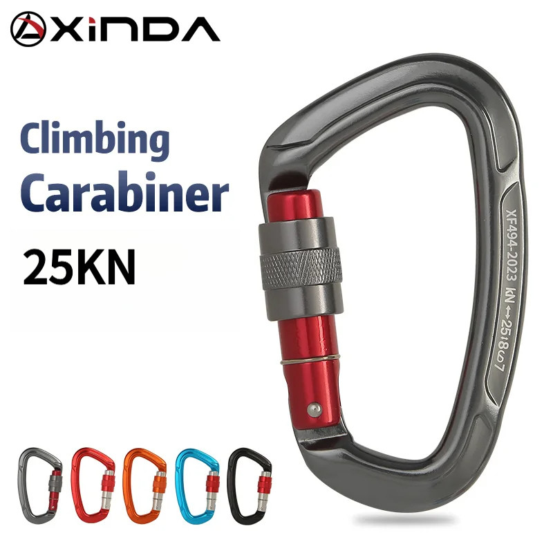 25kN กลางแจ้ง Professional Rock Climbing Carabiner ล็อค D-shape ความปลอดภัยหัวเข็มขัดสําหรับคีย์เครื่องมืออุปกรณ์
