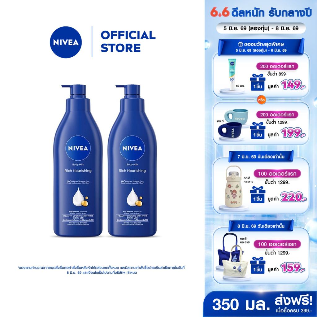 นีเวีย บอดี้ มิลค์ ริช นอร์ริชชิ่ง 350 มล. 2 ชิ้น NIVEA