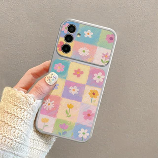 INS เคสไอโฟน for Samsung A07 A17 A56 A55 A54 A36 A16 A05S S23 S24 S25Ultra S25FE ดอกไม้หลากสี หรูหรา วัสดุหนังแกะผสม