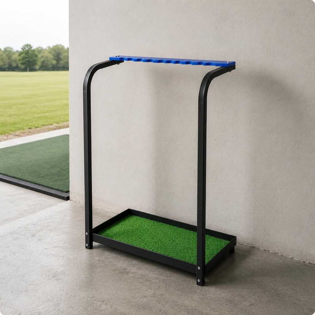 9-Slot Golf Rack Long-Lasting Golf Club Rack เก็บกีฬากรอบโลหะฐานกันลื่นสําหรับพื้นที่ฝึกซ้อม
