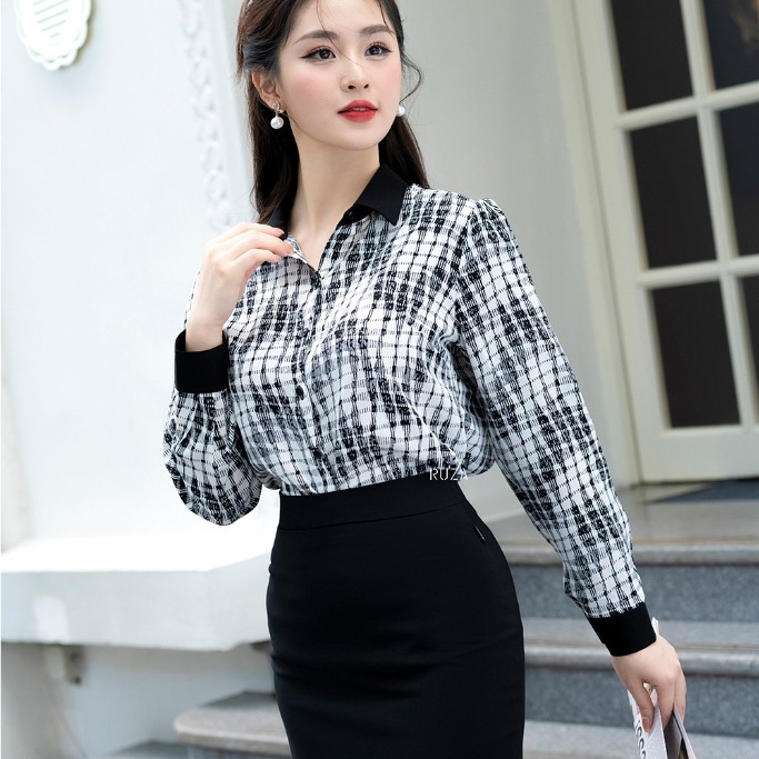 RUZA เสื้อเชิ้ตสํานักงานแขนยาวหรูหราของผู้หญิง AD 3031