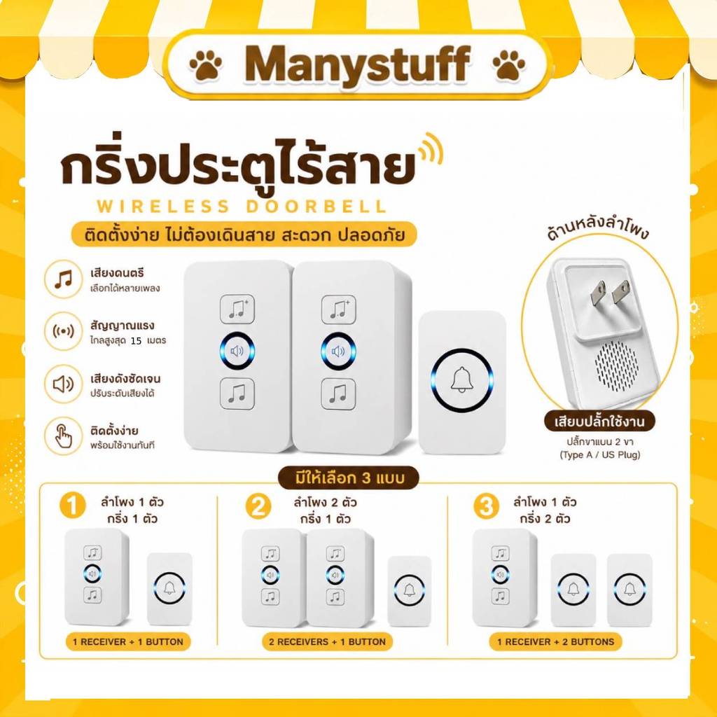 กริ่งประตู ออดประตูไร้สาย แบบเสียบปลั๊ก Wireless doorbell มีหลายแบบ ระยะไกล 15 เมตร (G23) มีของพร้อมส่งจากไทย 🇹🇭⚡