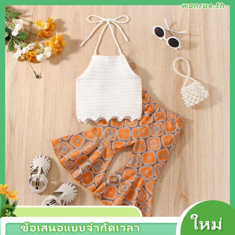 Laa6-เสื้อคล้องคอแขนกุดสําหรับเด็กทารกผู้หญิงและชุดกางเกงขาบานลําลองพิมพ์ลายเรขาคณิต