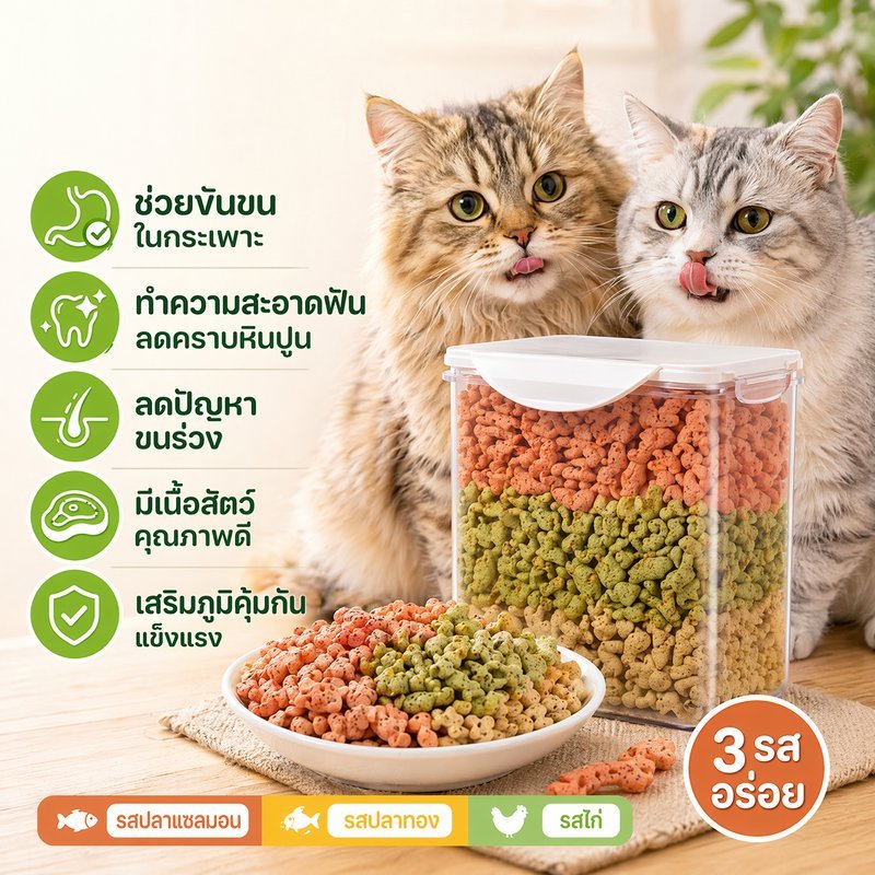 ขนมแมว ฟรีซดราย หญ้าแมว กำจัดก้อนขน บำรุงฟัน ลูกแมว แมวโต โปรตีนสูง ไก่ แซลมอน