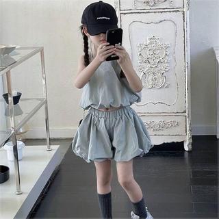 พร้อมส่งจากไทย ทรงเล็ก เอวลอยจ้า ชุดเซ็ตเด็กผู้หญิง เสื้อสายเดี่ยวมีซับ + กางเกงมีซับใน ผ้าลื่นๆ ใส่เย็นสบาย MAU63