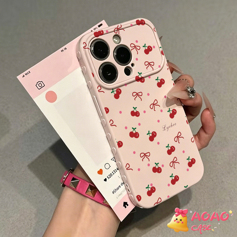 เคสลายเชอร์รี่สไตล์เกาหลี สำหรับ iPhone 14 16 Plus 17 Pro Max 15 Pro 12 Xr 17 Air 11 7 8 Plus X Xs Max 13 เคสกันตกหนัก