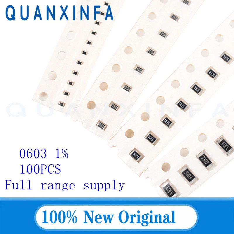 100pcs 0603 1% SMD ตัวต้านทาน 0R 10M 1/10W 0R-1M 1 10 100 150 220 330 โอห์ม 1K 2.2K 10K 100K 0R 1R 1