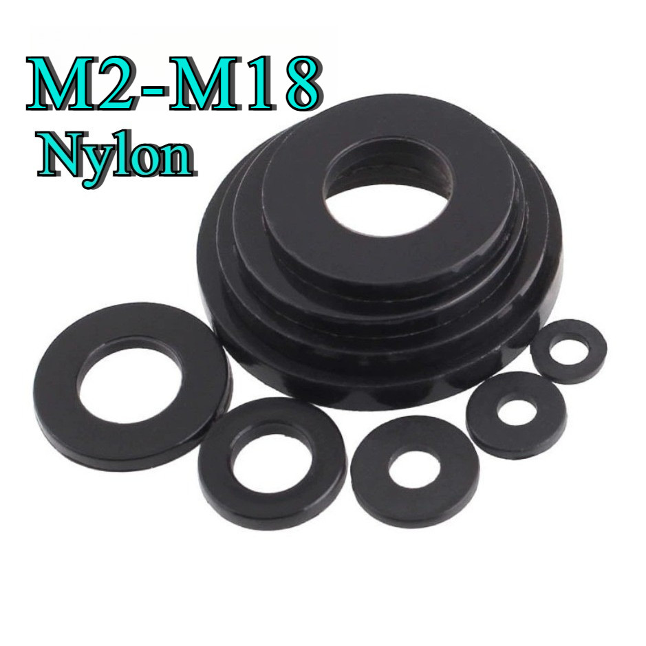 ขาว ดำ แหวนอีแปะ ไนลอน พลาสติก แหวนรอง น็อตสกรู M2/M3/M4-M18 Flat Washer Nylon Black Plastic Screw DIN125 PA66 [DL]